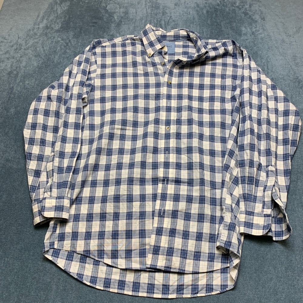 L.L.Bean Shirt Mens Large Tall Blue White Plaid Streetwear Classic Button Down